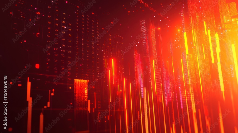 Aufkleber abstract red and orange digital lines and data streams.