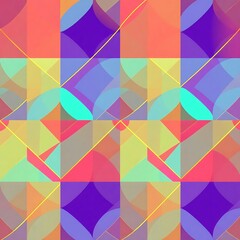 Geometric Abstract Pattern:  Vibrant, overlapping geometric shapes in shades of red, orange, yellow, green, blue and purple form a captivating, modern abstract pattern. 