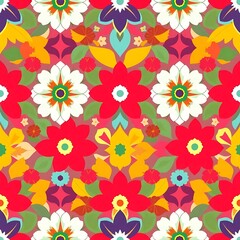 Vibrant Floral Fiesta: A captivating seamless pattern bursting with colorful flowers in a lively, celebratory design. Perfect for textiles, wallpapers, and festive projects. 