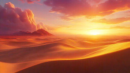 Majestic Desert Sunset: Golden Sands and Vibrant Sky