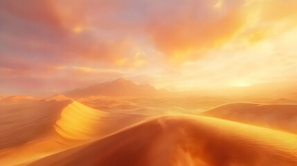 Majestic Desert Sunset: Golden Sands and Vibrant Sky