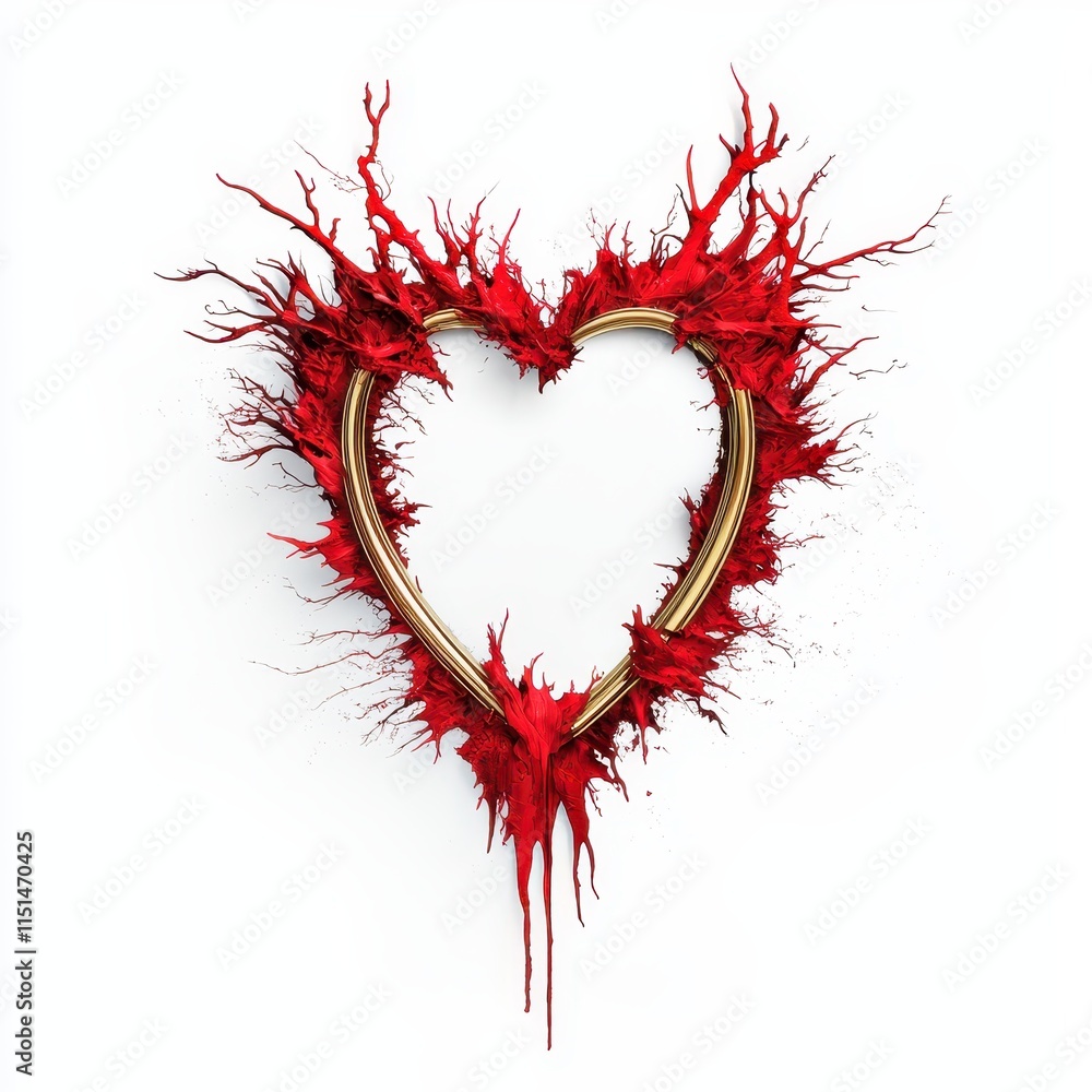 Aufkleber abstract red heart shape with a broken frame surrounded by splashes of paint and creativity