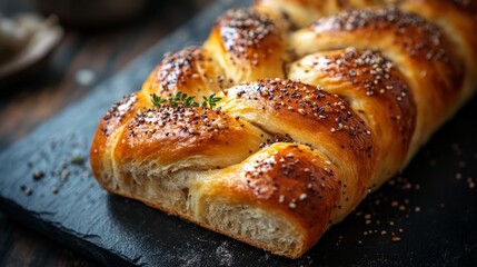 Rustic Garlic Babka Bread on Dark Background