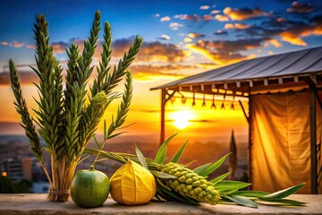 A joyful Sukkot silhouette pattern: perfect for celebratory backgrounds and festive designs.