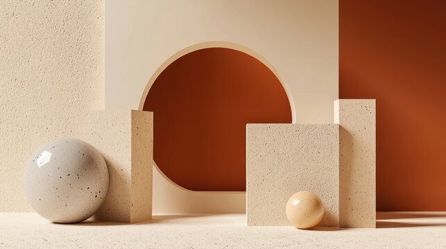 Abstract Minimalist Beige and Terracotta 3D Render