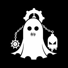 Steampunk Ghost Floating Above an Antique Graveyard with Gears and Chains For T-shirt Design