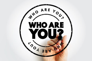 Who Are You question text stamp, concept background