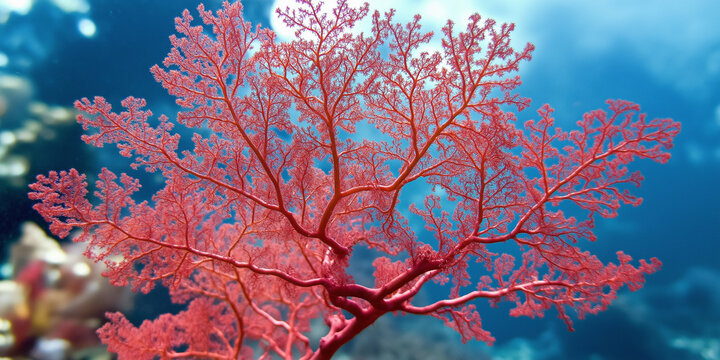 Delicate red sea fan coral underwater
