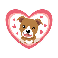 Vector cartoon valentine cute pit bull terrier dog with big heart for design.