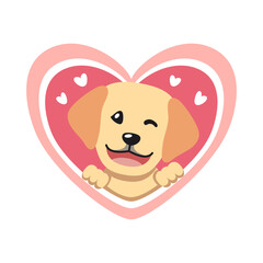Vector cartoon valentine cute labrador retriever dog with big heart for design.