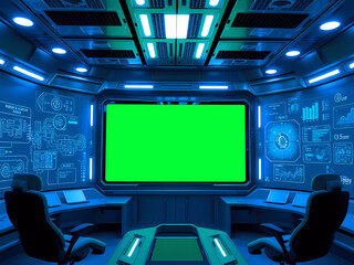 Fototapeta premium Hochmoderne Umgebung mit Greenscreen im Vordergrund