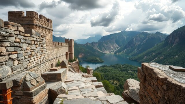 Abuli Prehistoric Fortress, Paravani Lake, Mountain Scenery - AI Photo