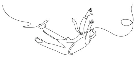continuous line drawing of business man falling.one line drawing of man in suit falling from height.single line vector illustration.isolated white background