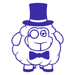 Sheep Mr. Gentleman Top Hat Monocle Glasses Rich Design Lover Art Vector Illustration Card T-Shirt Poster Sticker Graphic Print Decorative Drawing Isolated Logo Decoration Symbol Creative Cool Style

