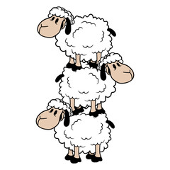 3 Sheep Tower Circus Acrobatics Three Artists Fun Design Lover Art Vector Illustration Card T-Shirt Poster Sticker Graphic Print Decorative Drawing Isolated Logo Decoration Symbol Creative Cool Style
