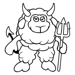 Sheep Devil Satan Hell Evil Trident Horns Cool Fun Design Lover Art Vector Illustration Card T-Shirt Poster Sticker Graphic Print Decorative Drawing Isolated Logo Decoration Symbol Creative Cool Style