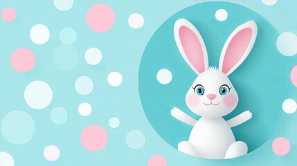 Obraz premium Adorable easter background featuring easter bunny with circular ears, charming spring decorations, pastel colors, festive holiday illustration