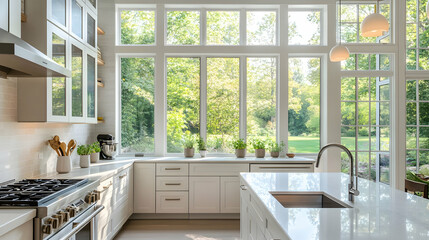 Modern Kitchen Design with Stunning Natural Light and Garden View