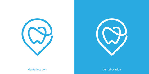 Simple Dental Location Logo. Teeth and Location Pin Map Point Icon Graphic. Clinic or Hospital Logo Design Template.