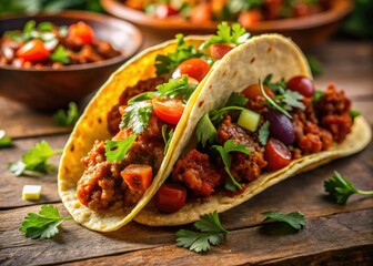 Close-up shot of spicy chorizo tacos, showcasing texture and delicious detail.