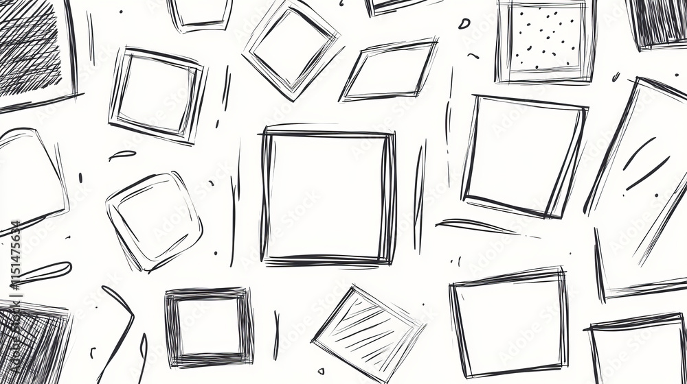 Poster sketch frames. album doodle dividers and stylized square shapes scribble lines vector collection