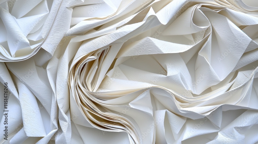 Aufkleber white textured paper surface with crumpled and folded details in soft light