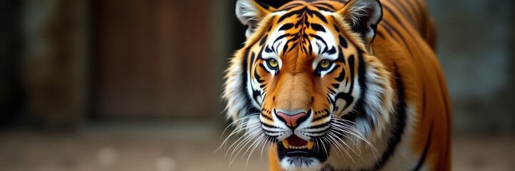 Fototapeta premium Magnificent Bengal Tiger Portrait with Piercing Yellow Eyes and Bold Stripes Showing its Raw Power and Beauty in Natural Setting
