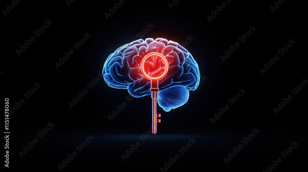 Aufkleber abstract illustration of a glowing brain with a key symbolizing knowledge and unlocking potential