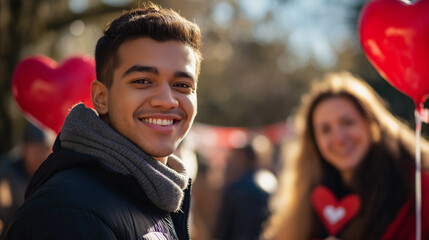 Smiling young man at a Valentine’s Day charity event