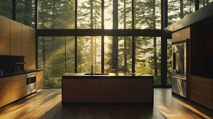 Modern Kitchen with Stunning Forest Views