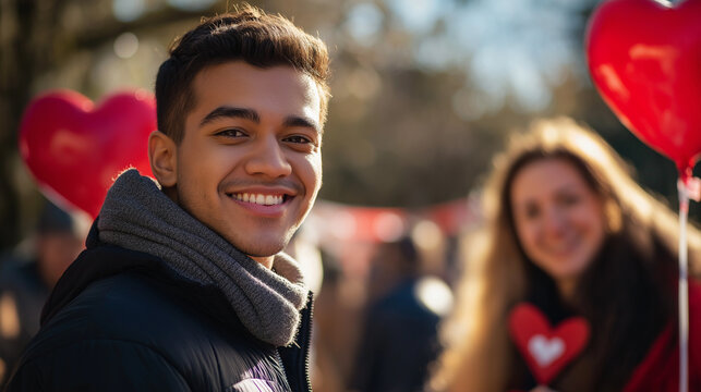 Smiling young man at a Valentine’s Day charity event