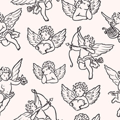 Obraz premium Hand drawn whimsical cupids background