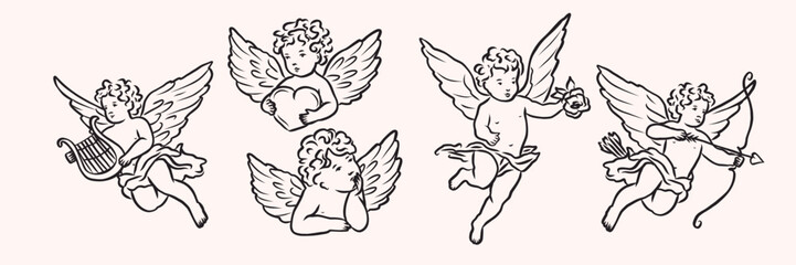 Hand drawn whimsical cupids collection