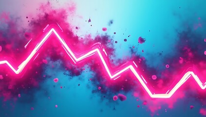 Pink Neon Light Zigzag Across Blue Background