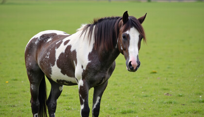 Fototapeta premium A close-up of an Appaloosa horse with distinct spotted coat, standing in a grassy field, minimal background