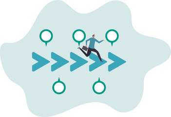 Timeline project planning, work progress milestone or step to success, plan or strategy diagram, business journey or process to reach goal concept,business concept.flat character.