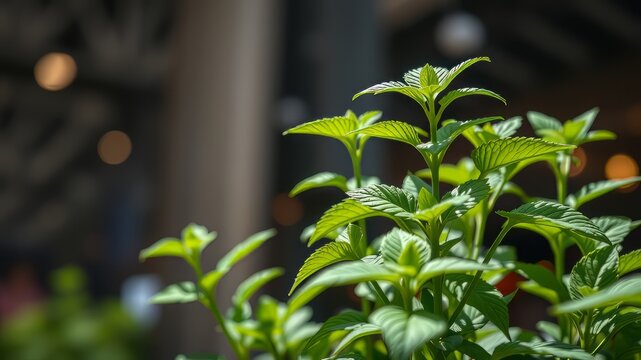 Close-up Stevia Leaves, Daylight Indoor, High Detail, Bright Colors, Natural Light