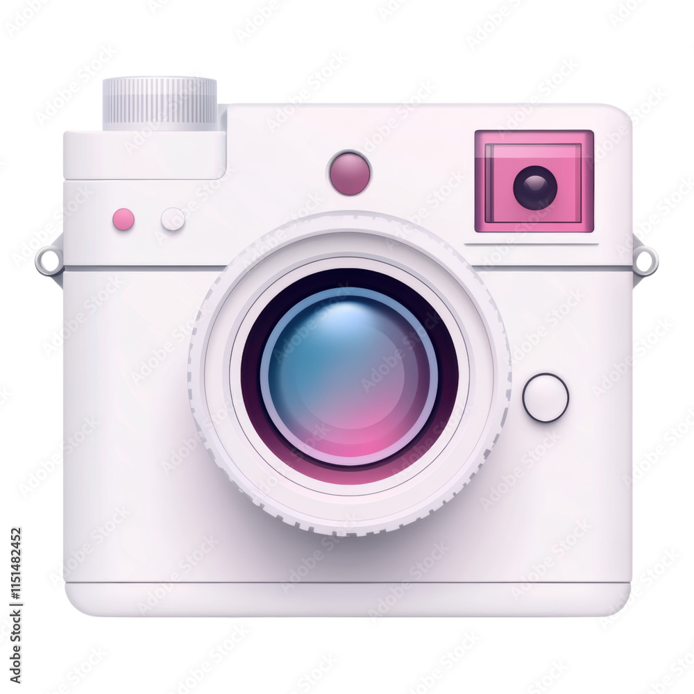Poster simple camera icon featuring a rounded lens and minimalistic design, ideal for digital interfaces wi
