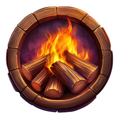 Campfire Icon with Flames and Logs, vibrant design, transparent background, perfect for outdoor themes and cozy gatherings
