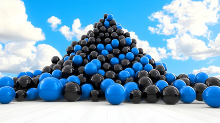 3D Render Blue Black Sphere Pyramid