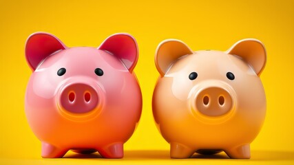 Colorful Piggy Banks, Savings, Financial Planning, Kids, Adults, Yellow Background, Bright, Sharp