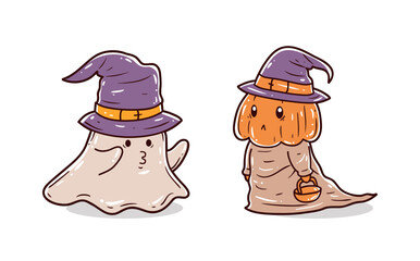 Ghost and pumpkin character vector illustration