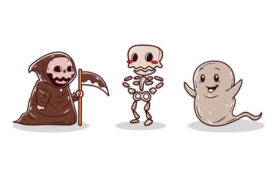 Skeleton and ghost character vector illustration