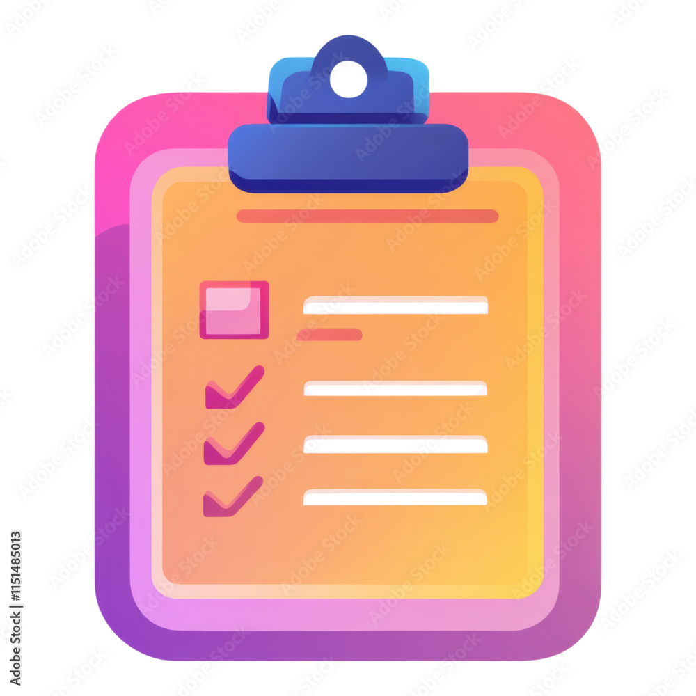 Poster clipboard icon featuring a checklist on a transparent background, ideal for task management and orga
