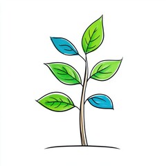 Vibrant Hand-Drawn Plant Illustration Featuring Fresh Green Leaves on a Simple White Background