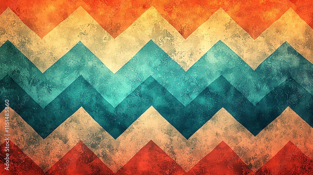 Poster a modern abstract pattern with zigzag gradients of orange and aqua, adding energy to the design