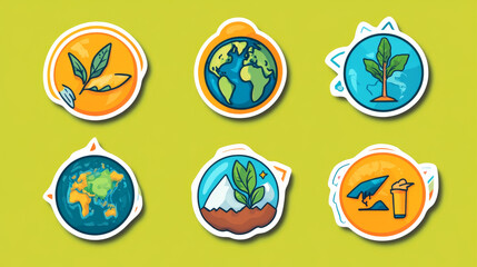 Ecology stickers. Save green earth planet clean environment eco labels recent vector badges colored illustrations isolated