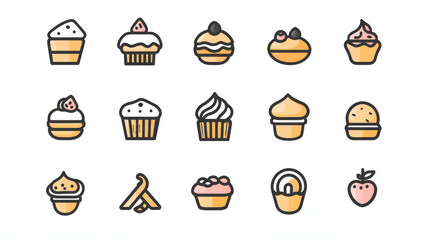 Bakery labels. Pastry and cupcakes cafe icons kitchen food bakery products vector illustrations. Bakery food emblem, product bake emblem shop