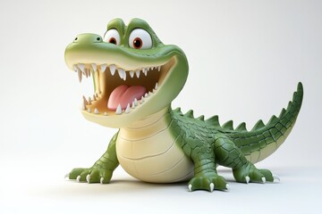 Fototapeta premium Cartoon alligator with open mouth standing on white background