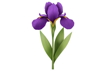 Iris purple concept. Beautiful purple iris flower with green leaves, showcasing vibrant color and natural elegance.